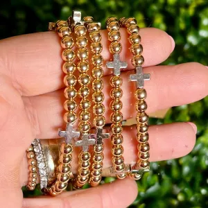Goldtone with Silver Crosses Stretch Bracelet