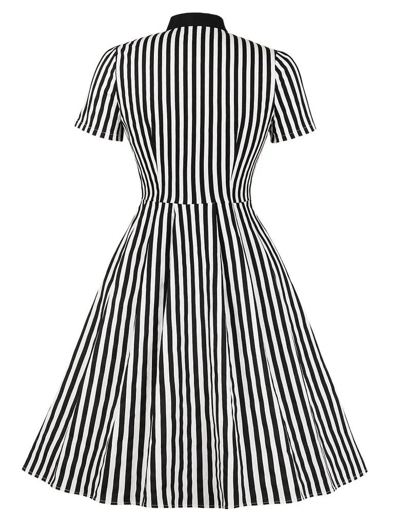 Green and Black Stripe With Pockets 50S Halloween Dress
