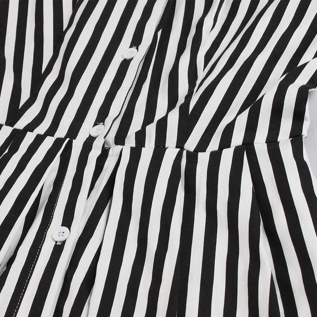Green and Black Stripe With Pockets 50S Halloween Dress