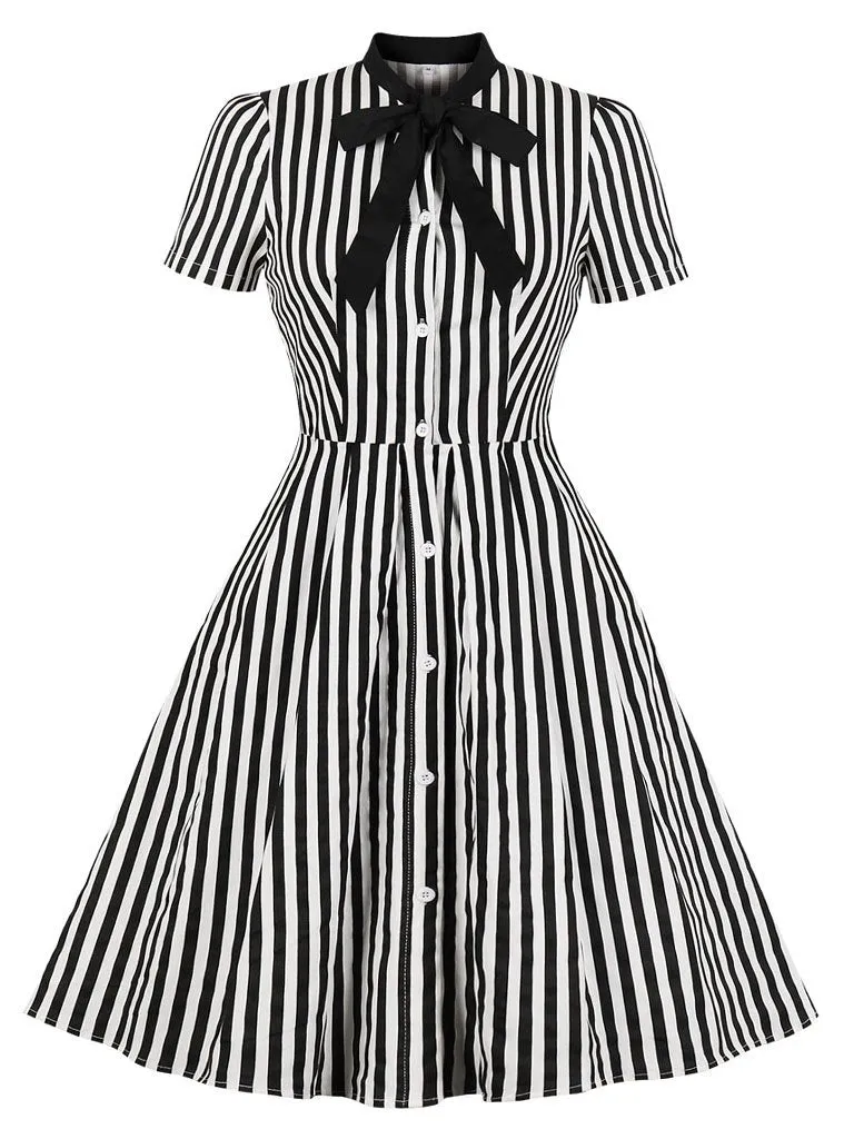 Green and Black Stripe With Pockets 50S Halloween Dress