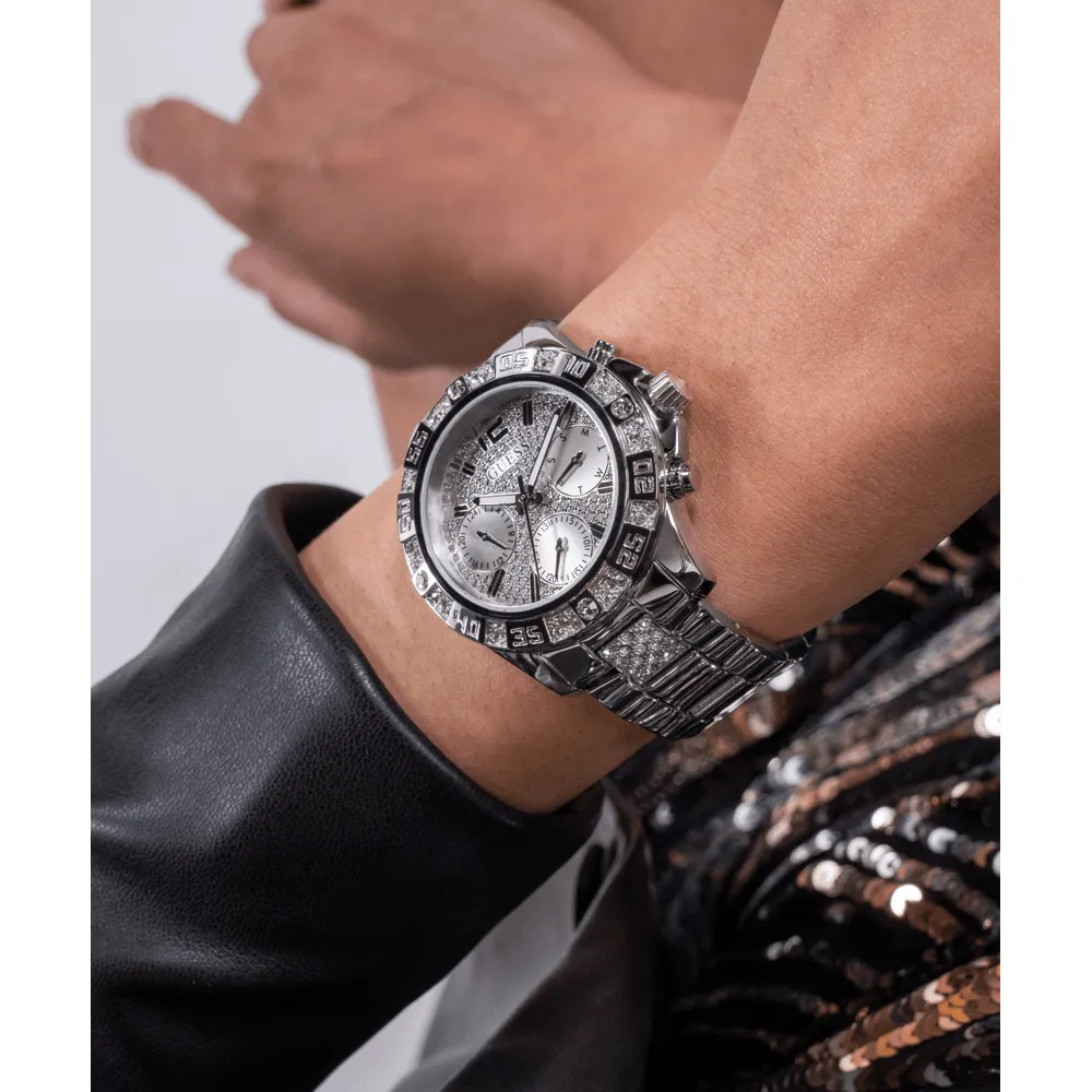 Guess Sport Majesty Sport Silver-Tone Crystal Bezel Men's Watch GW0771L1