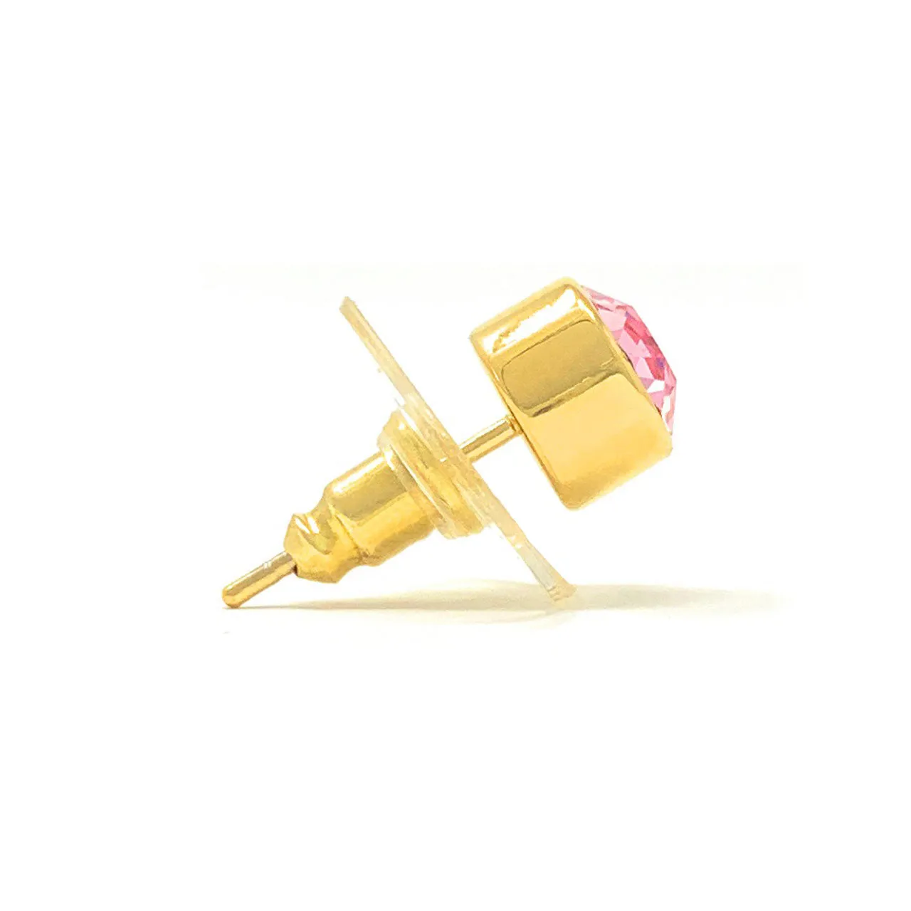 Harley Small Stud Earrings with Pink Light Rose Round Crystals from Swarovski Gold Plated