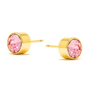 Harley Small Stud Earrings with Pink Light Rose Round Crystals from Swarovski Gold Plated