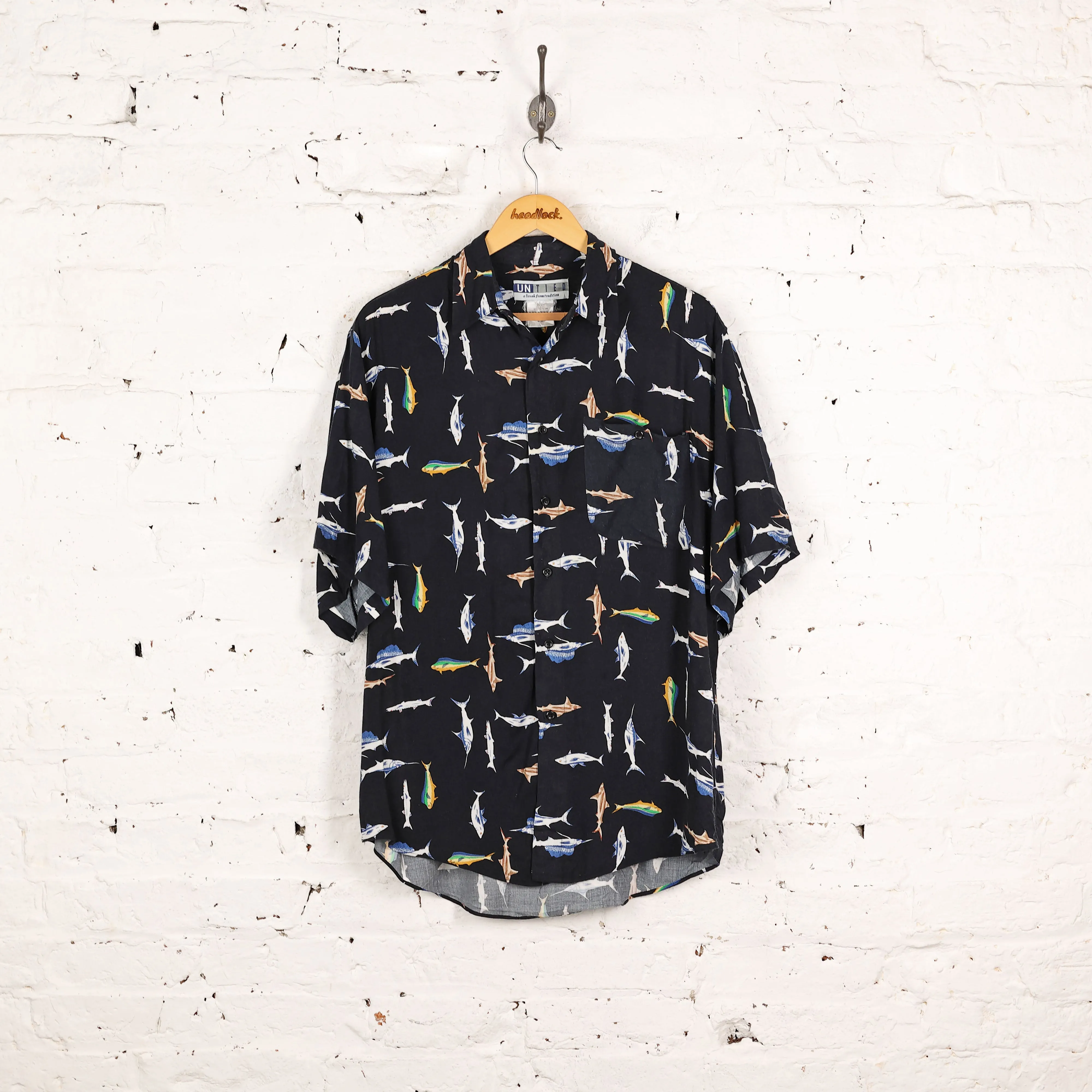 Headlock Vintage 90s Fish Pattern Print Shirt - Black - M