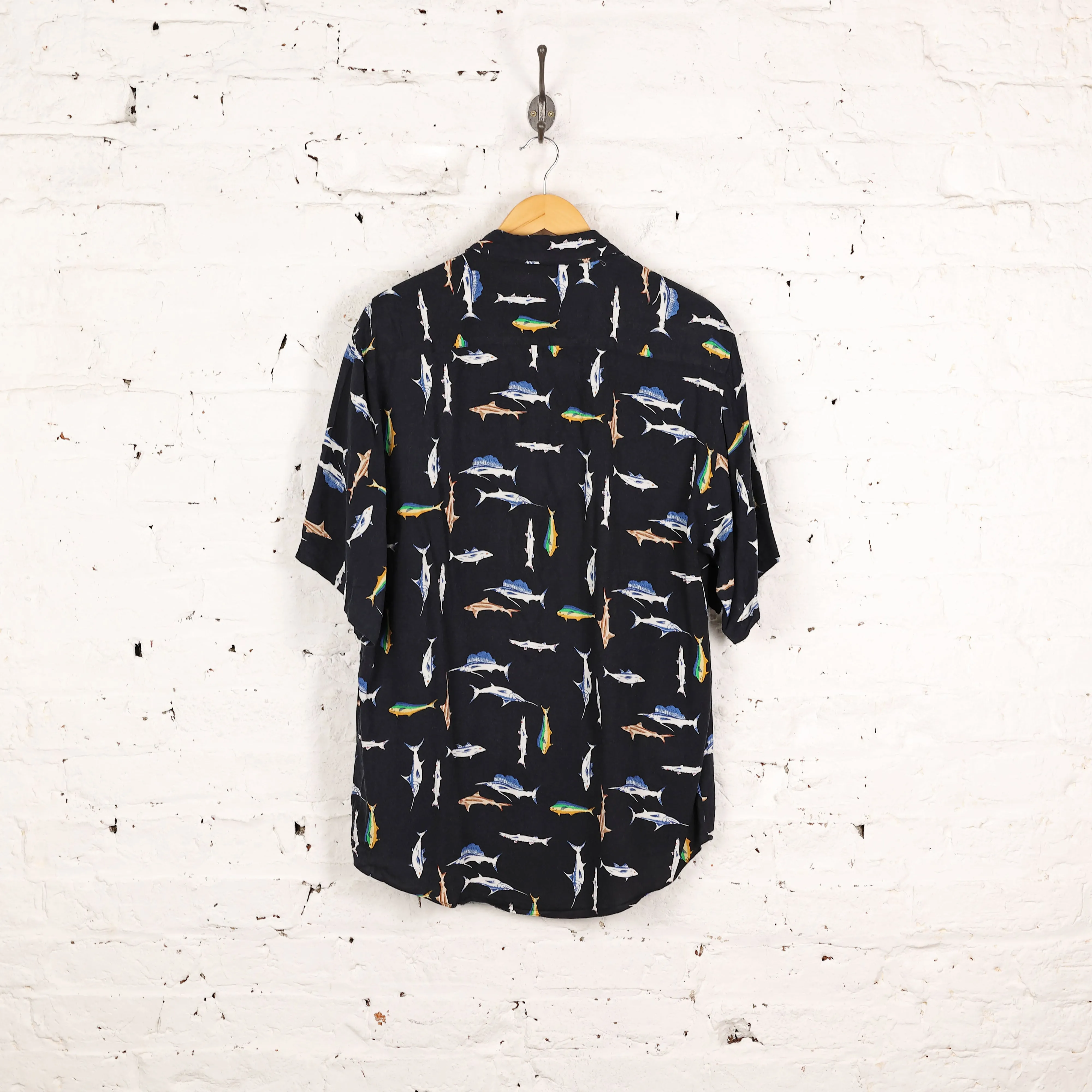 Headlock Vintage 90s Fish Pattern Print Shirt - Black - M