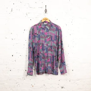 Headlock Vintage 90s Long Sleeve Pattern Shirt - Purple - XL