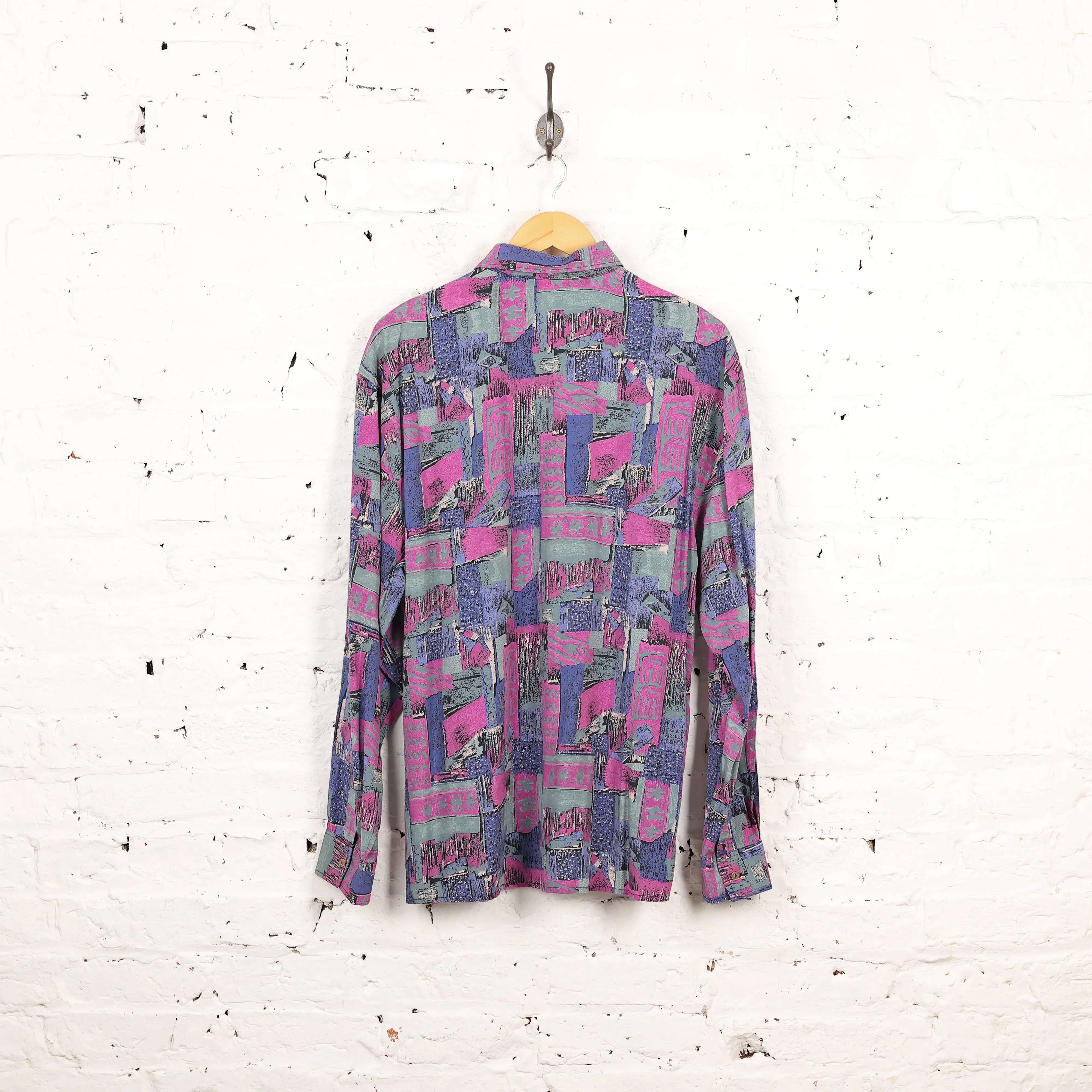 Headlock Vintage 90s Long Sleeve Pattern Shirt - Purple - XL