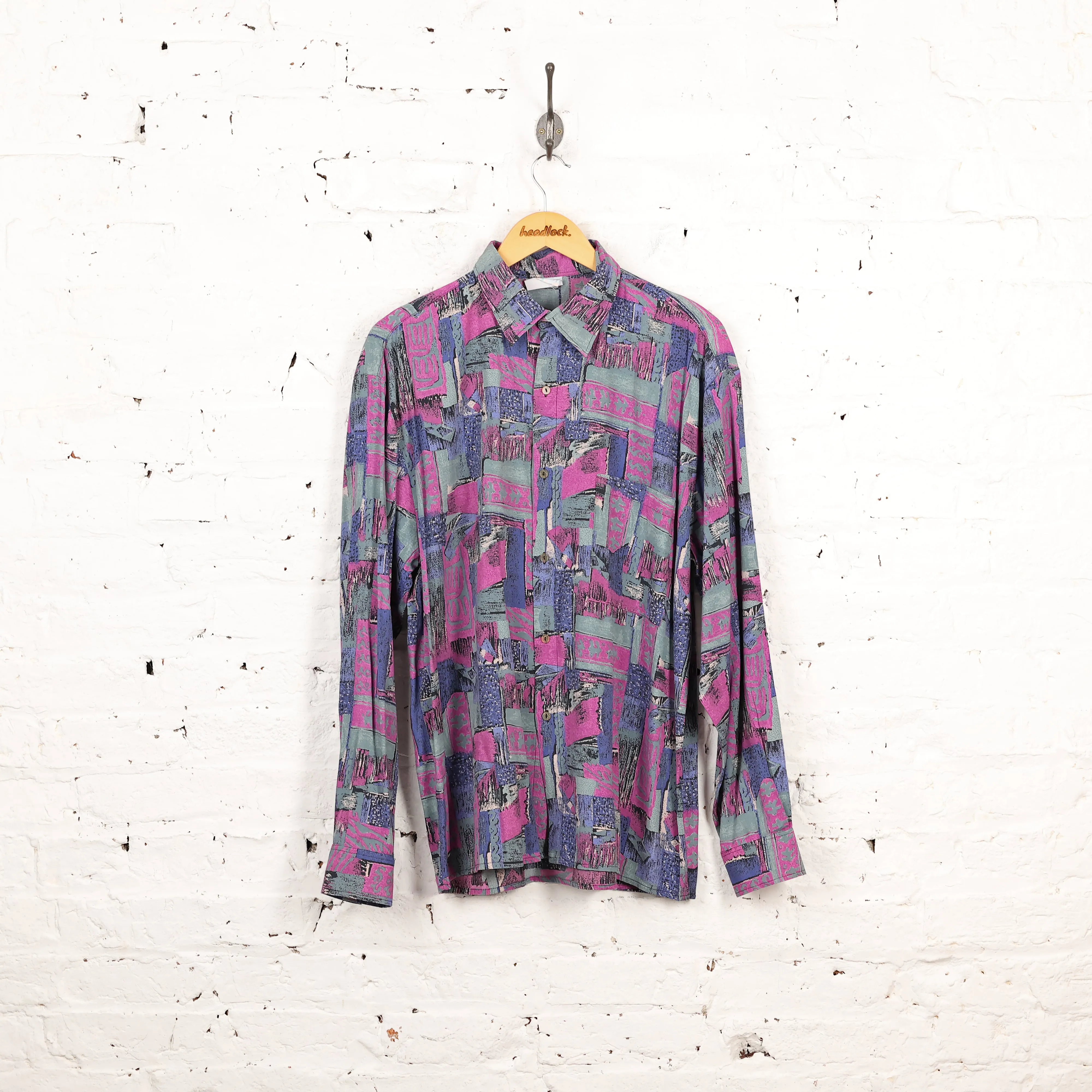 Headlock Vintage 90s Long Sleeve Pattern Shirt - Purple - XL
