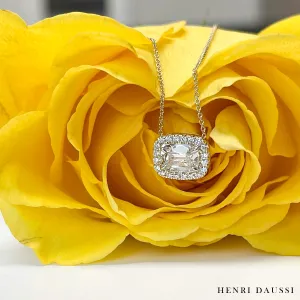 Henri Daussi Designer Signed 0.82ct t.w. Diamond Cushion Brilliant Cut Halo East - West Set Solitaire Pendant Necklace