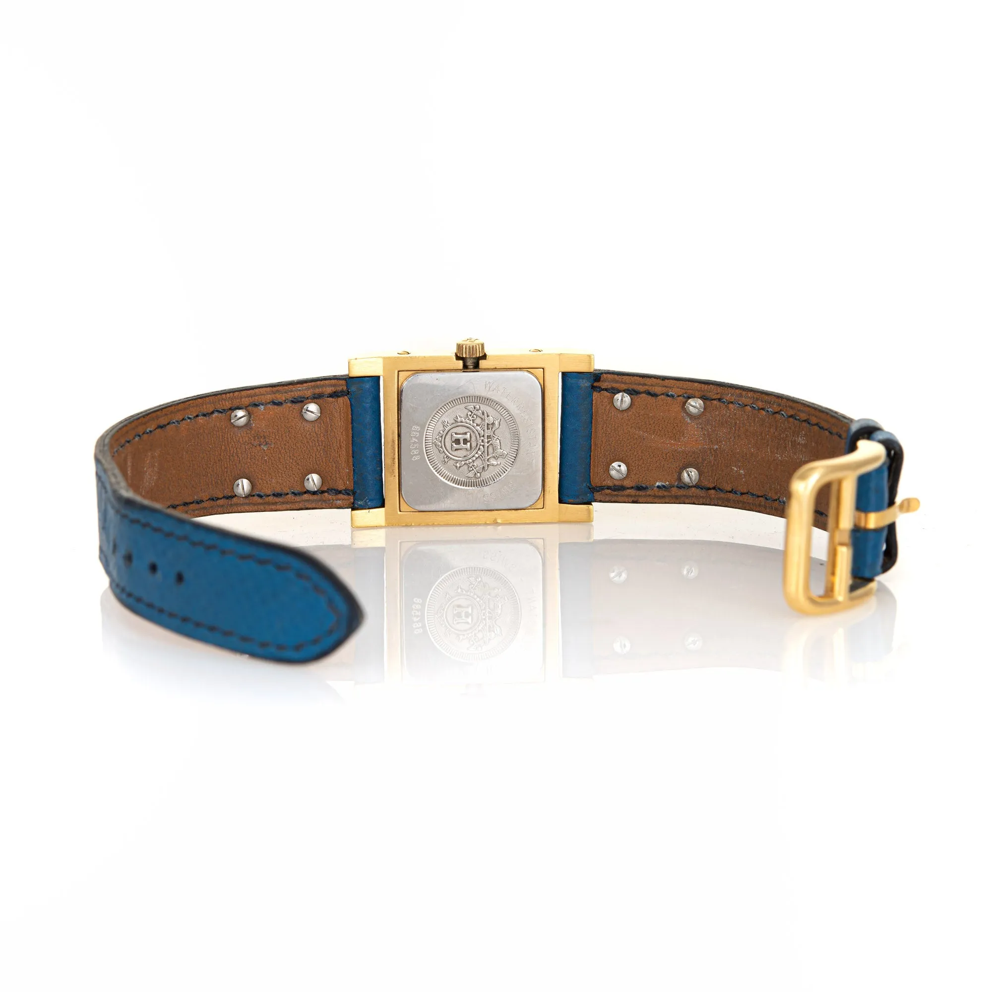 Hermes Medor Watch c1994 Blue Leather Strap Estate Fine Jewelry Pyramid Case