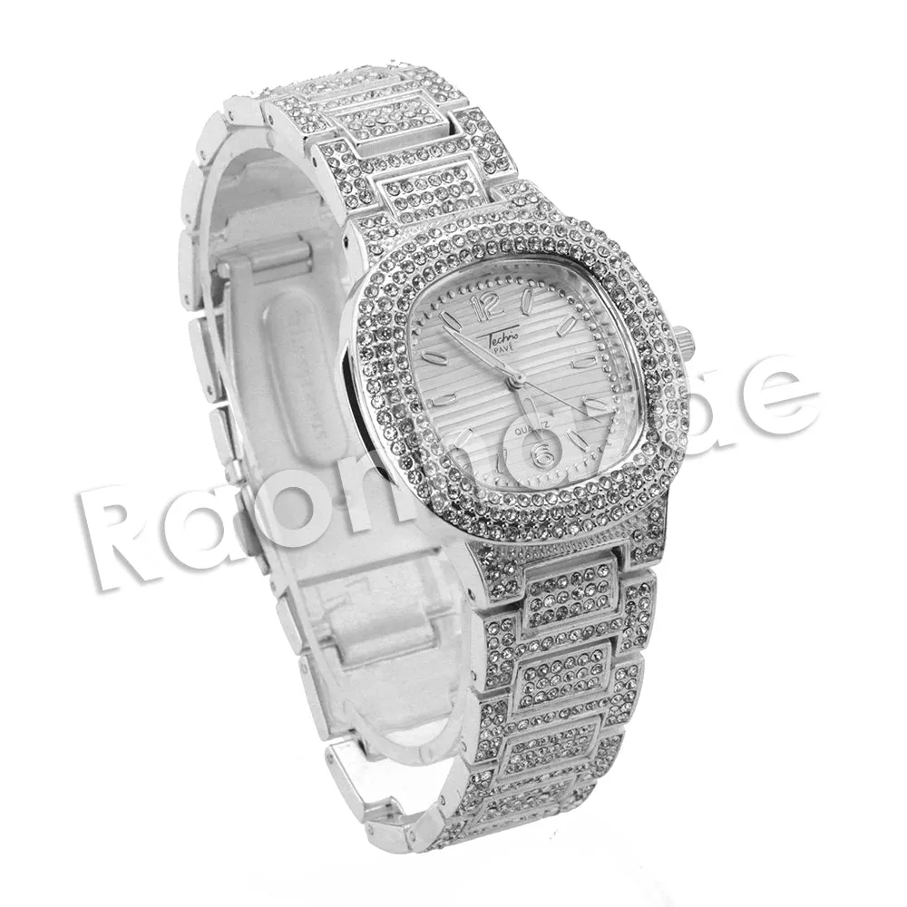 HIP HOP RAONHAZAE LUXURY SILVER FINISHED LAB DIAMOND WATCH