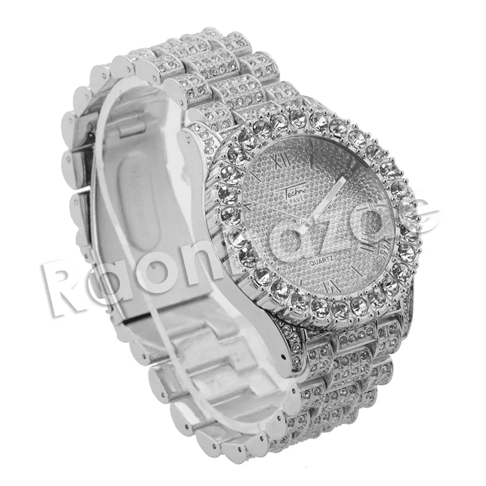 HIP HOP RAONHAZAE LUXURY SILVER FINISHED LAB DIAMOND WATCH