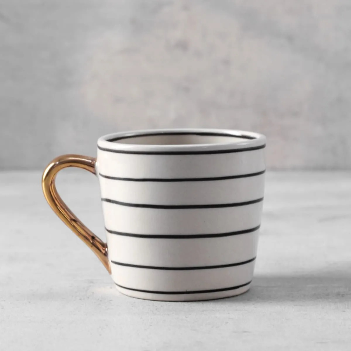 Home Artisan Esmee Striped Handmade Ceramic Mug with Golden Handle - Set of 2