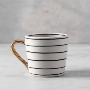 Home Artisan Esmee Striped Handmade Ceramic Mug with Golden Handle - Set of 2