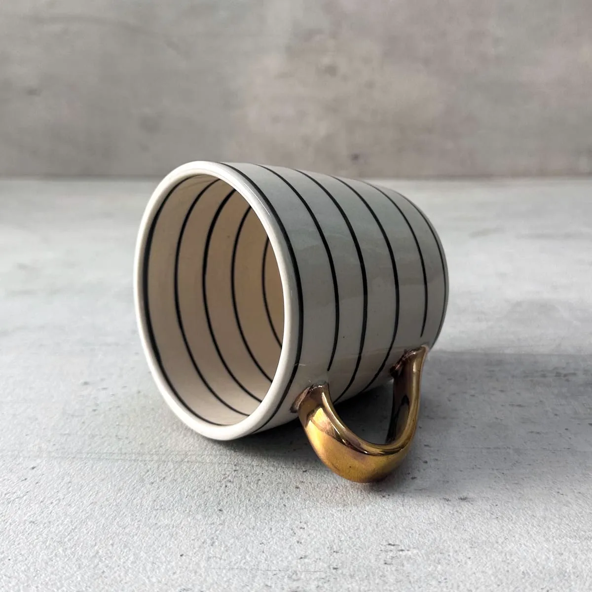 Home Artisan Esmee Striped Handmade Ceramic Mug with Golden Handle - Set of 2