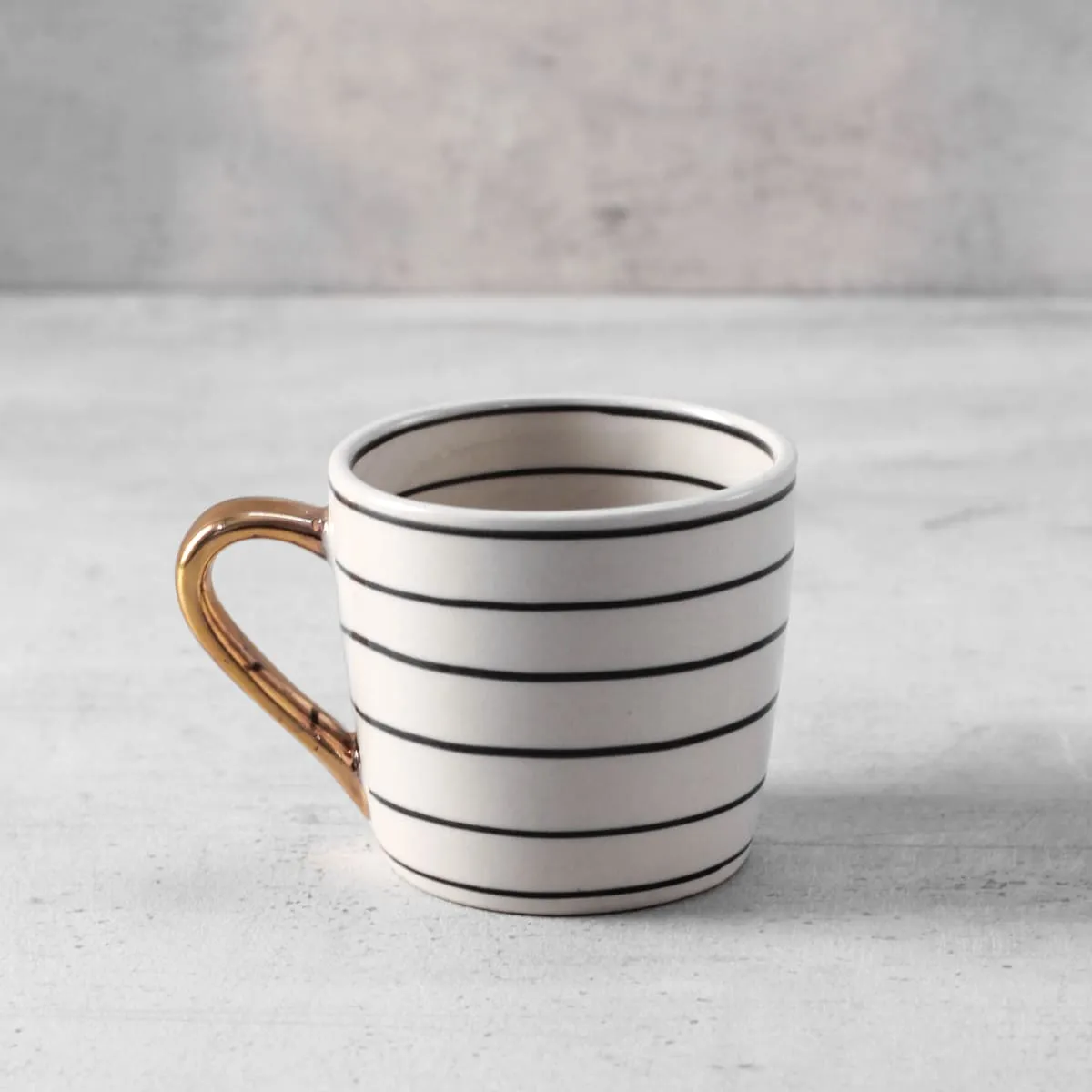 Home Artisan Esmee Striped Handmade Ceramic Mug with Golden Handle - Set of 2