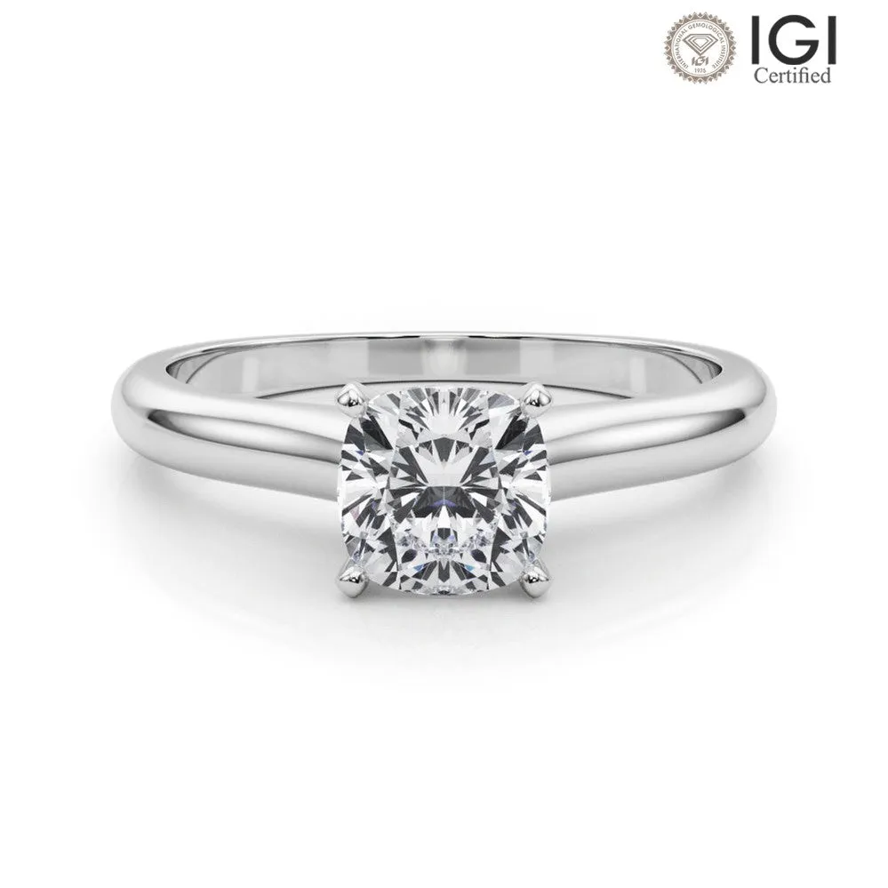 Isabella Cushion Lab Grown Diamond Solitaire Engagement Ring IGI Certified