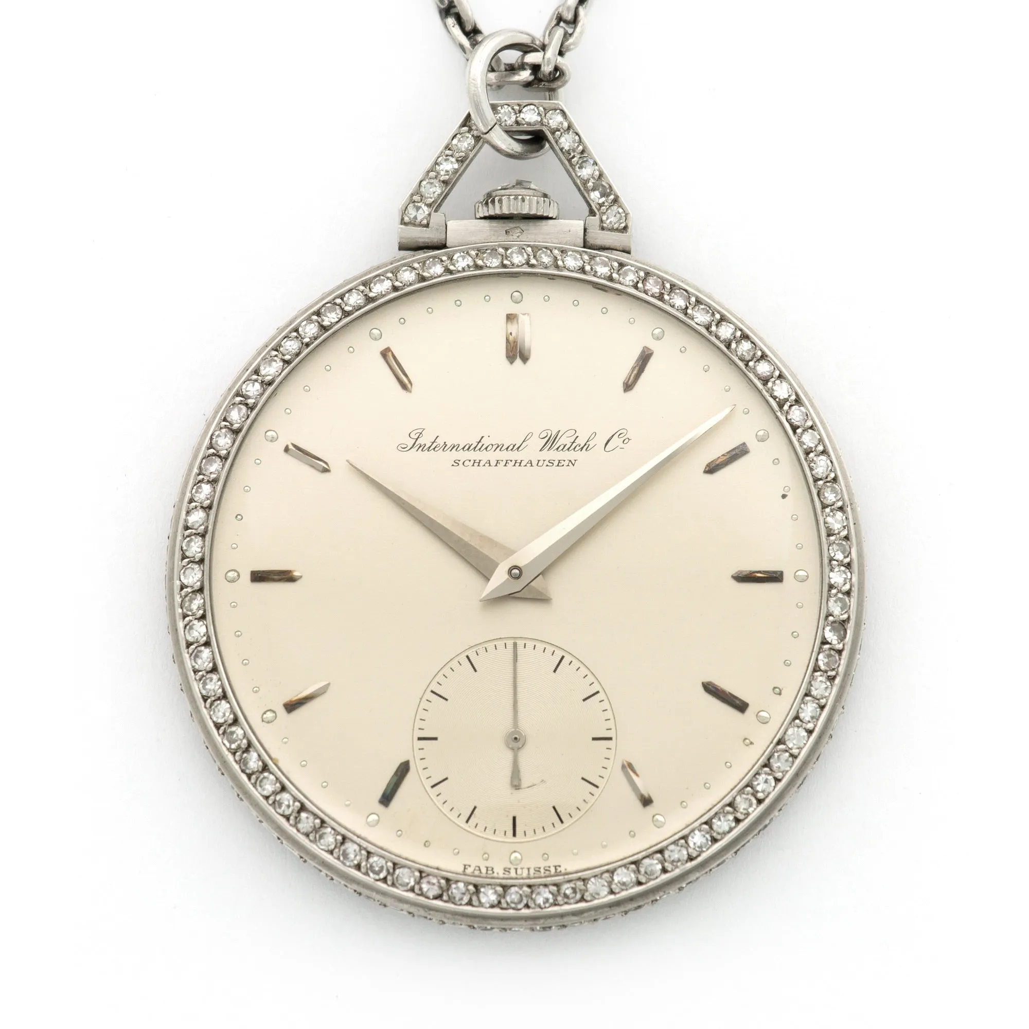 IWC Platinum Diamond Pocket Watch with Original Box and Papers