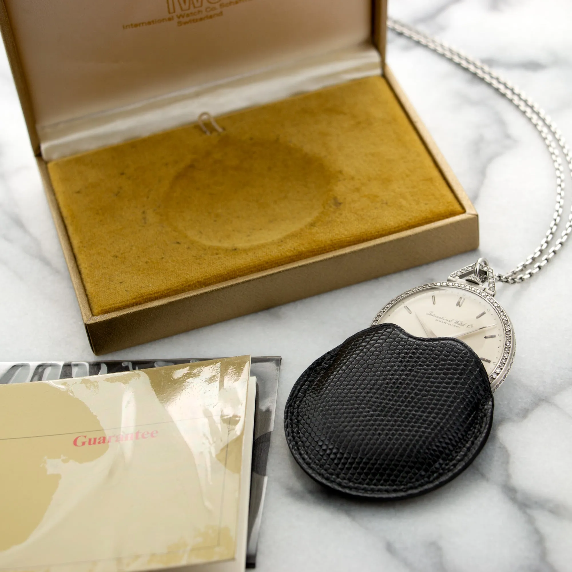 IWC Platinum Diamond Pocket Watch with Original Box and Papers