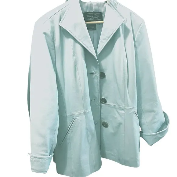 JERRY LEWIS CLASSIC LUXURIES SKY BLUE LEATHER JACKET SIZE LARGE