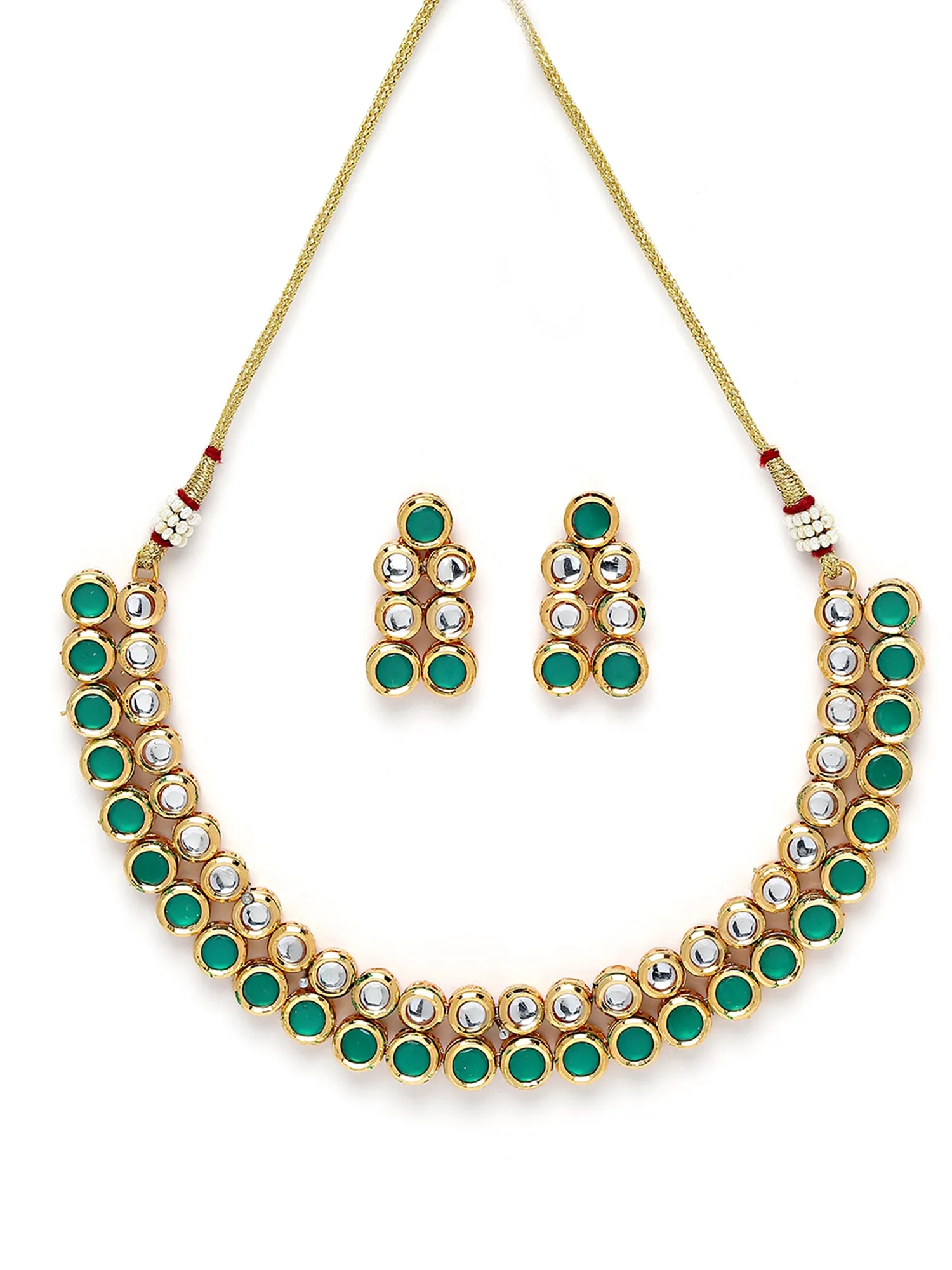 Karatcart Gold Plated Green Polki Kundan Handcrafted Necklace Set for Women