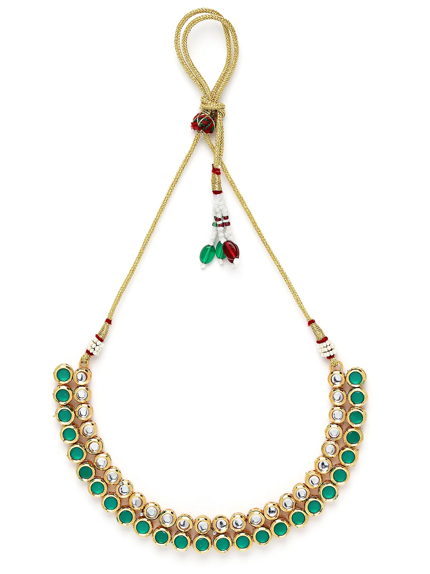 Karatcart Gold Plated Green Polki Kundan Handcrafted Necklace Set for Women