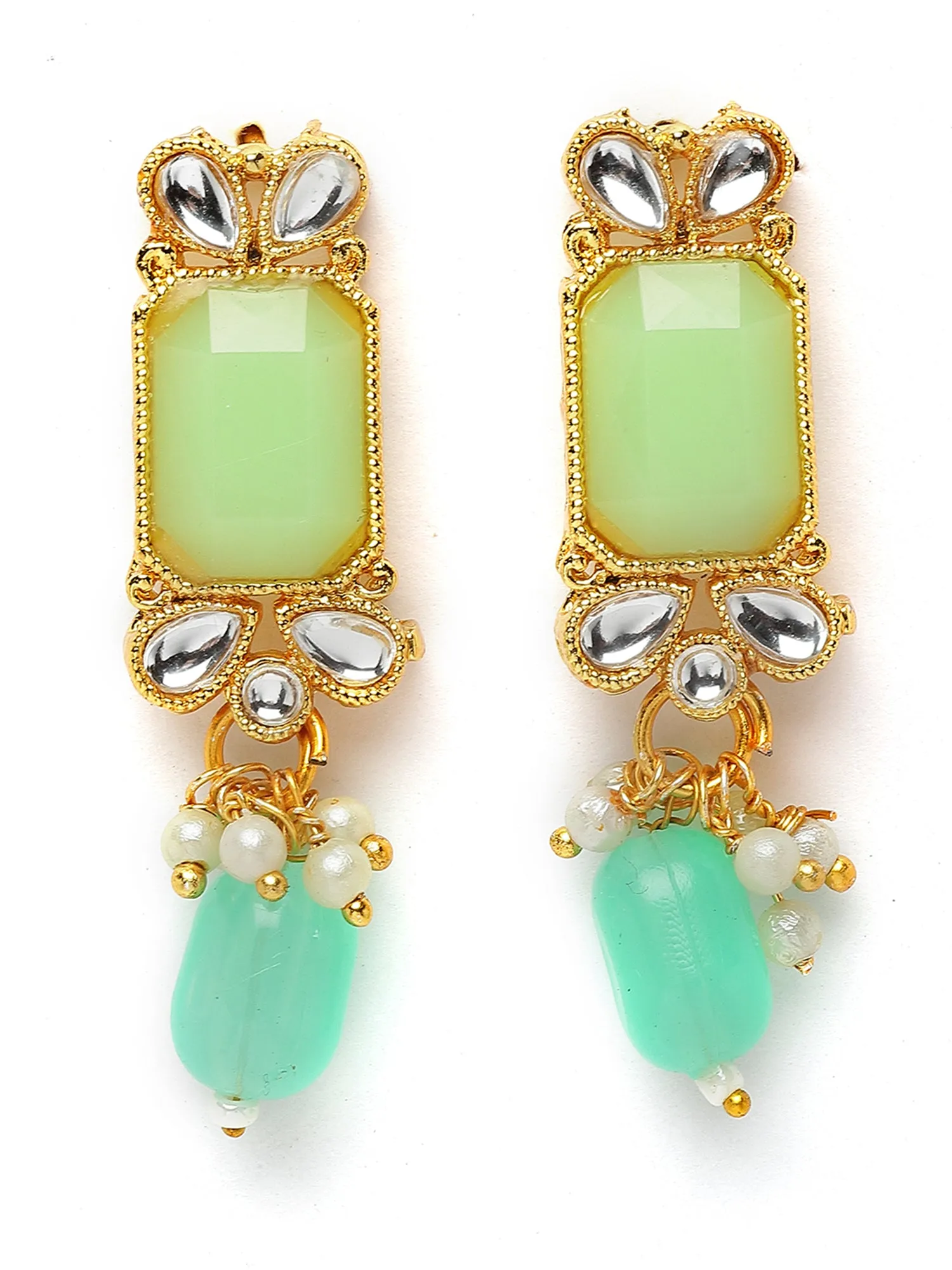 Karatcart Gold Plated Light Green Kundan and Tumble Studded Necklace Set for Women