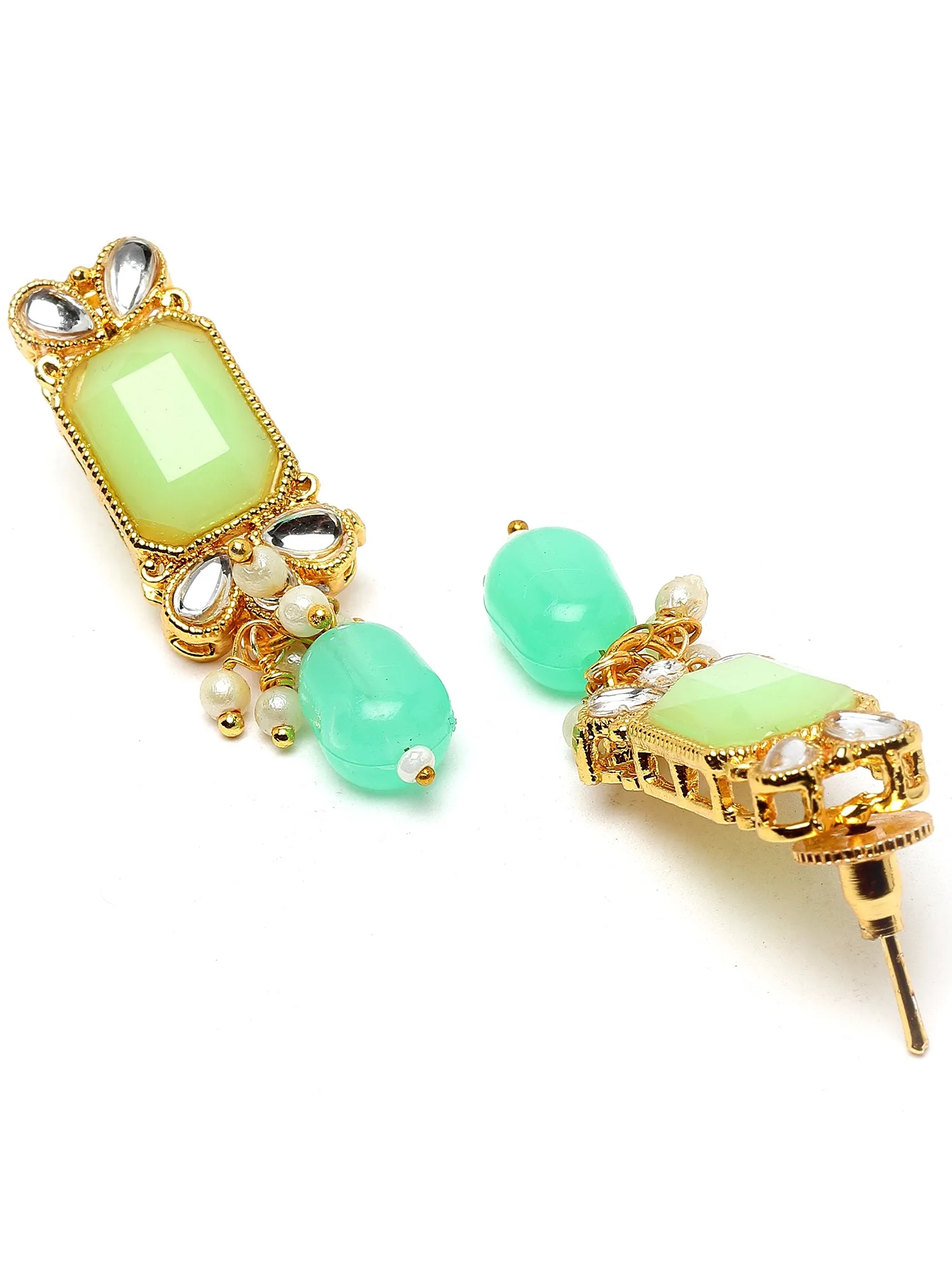 Karatcart Gold Plated Light Green Kundan and Tumble Studded Necklace Set for Women