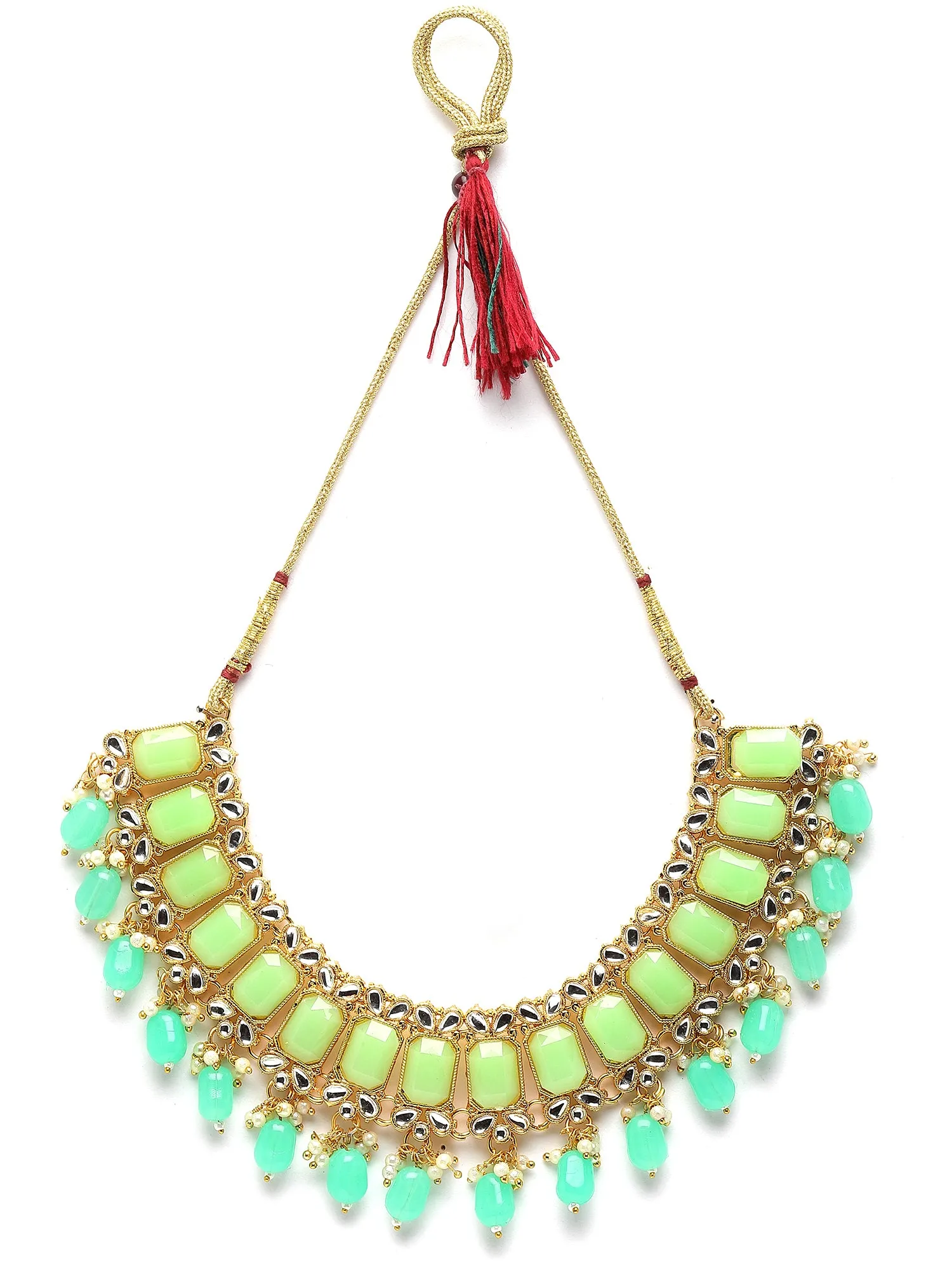 Karatcart Gold Plated Light Green Kundan and Tumble Studded Necklace Set for Women