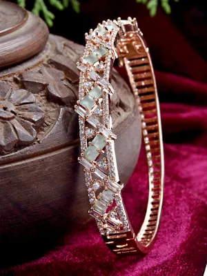 Karatcart Rose Gold Plated Light Green CZ and American Diamond Studded Bracelet for Women