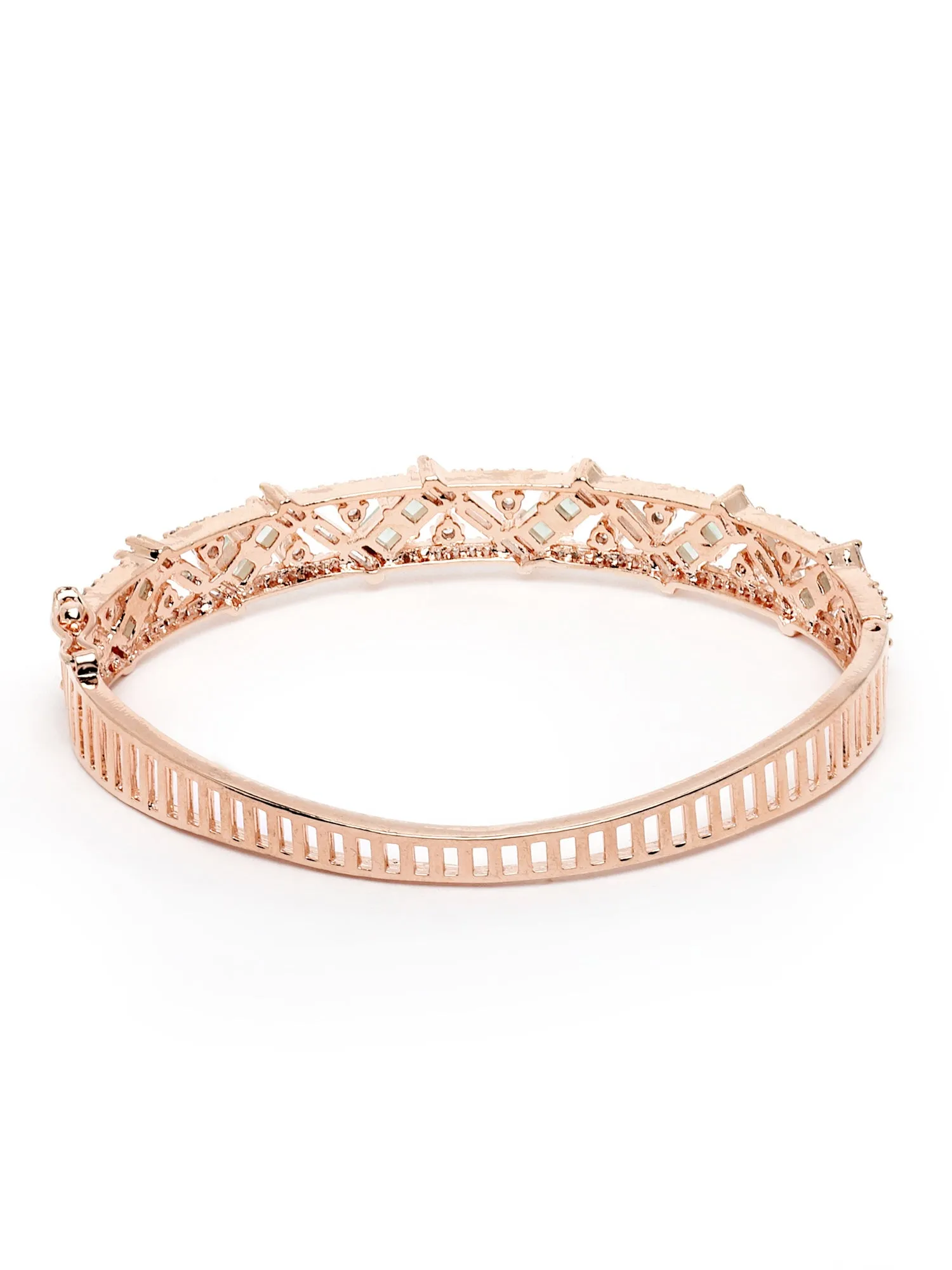 Karatcart Rose Gold Plated Light Green CZ and American Diamond Studded Bracelet for Women