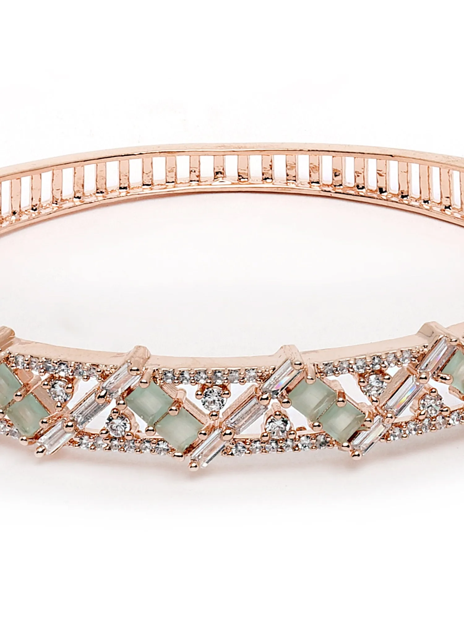 Karatcart Rose Gold Plated Light Green CZ and American Diamond Studded Bracelet for Women