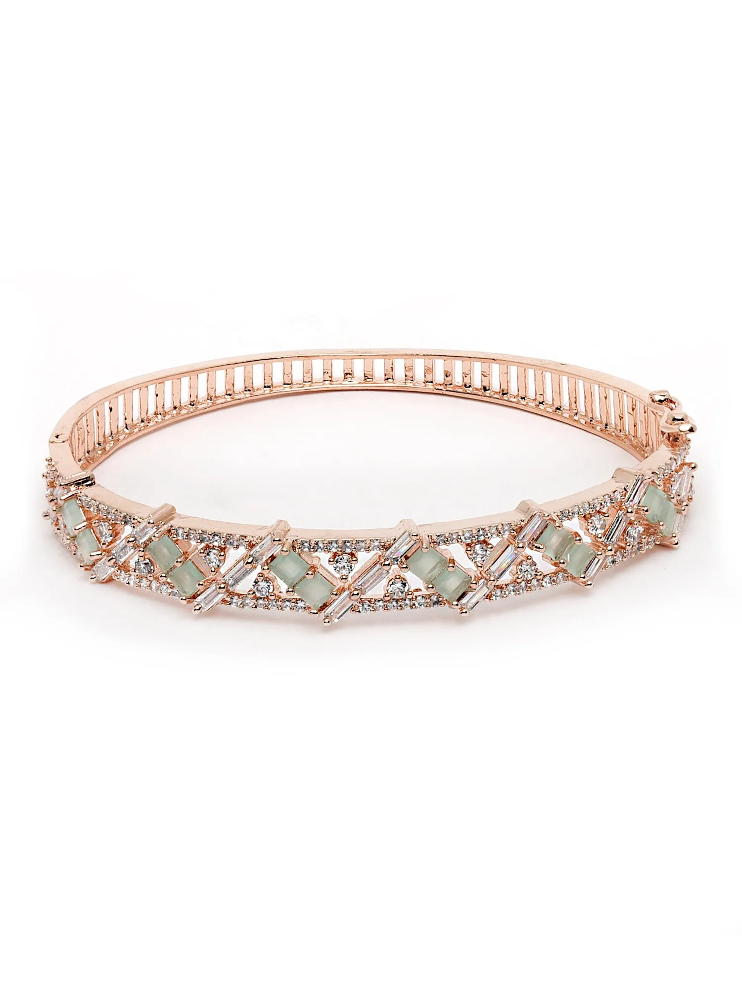 Karatcart Rose Gold Plated Light Green CZ and American Diamond Studded Bracelet for Women