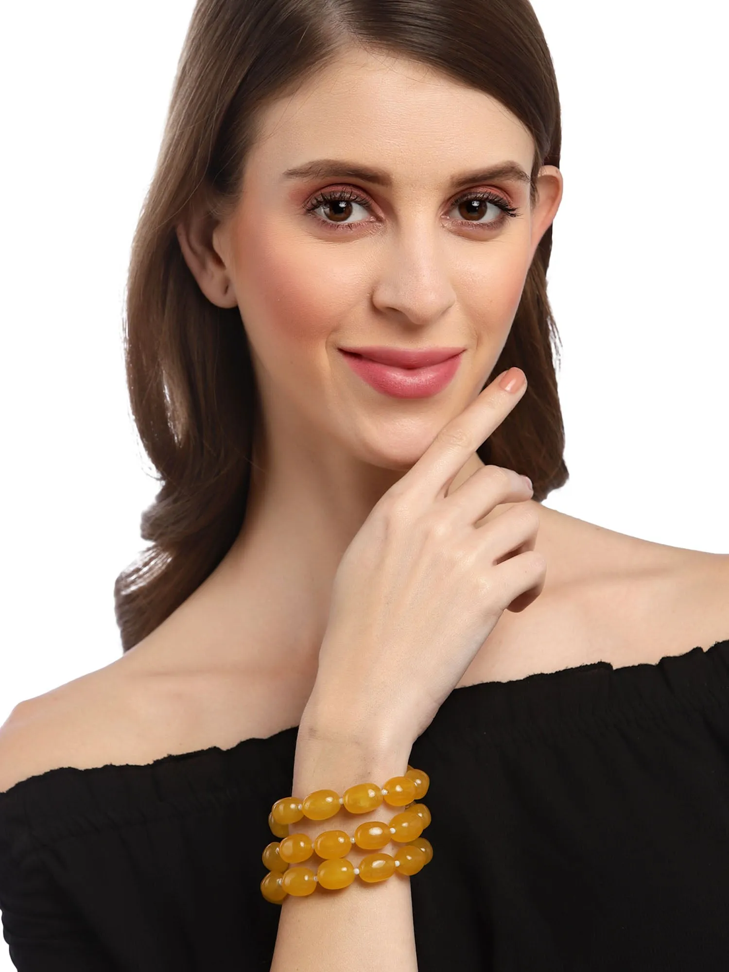 Karatcart Yellow Tumble Stone Beaded Bracelet for Women