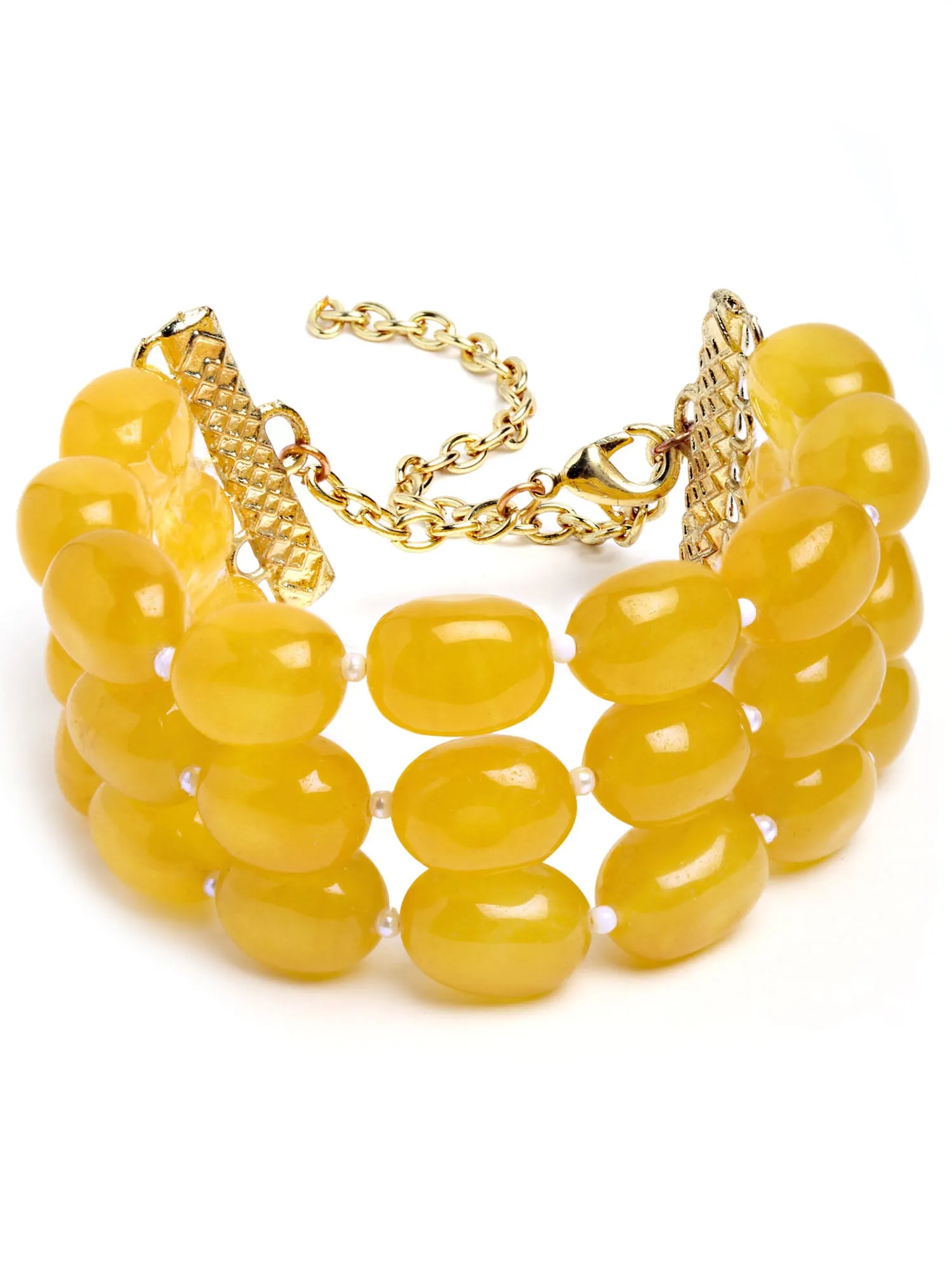 Karatcart Yellow Tumble Stone Beaded Bracelet for Women