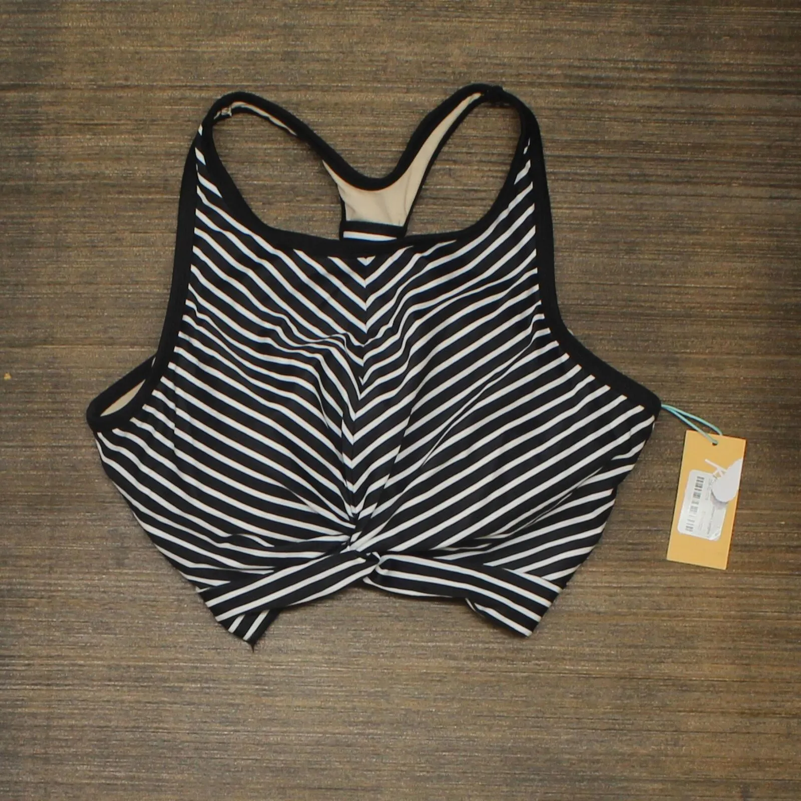 Kona Sol Women's Longline Twist Bikini Top Black Striped L