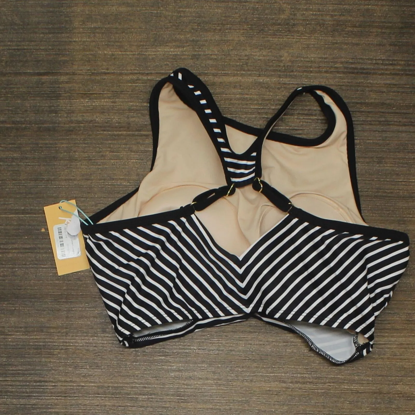 Kona Sol Women's Longline Twist Bikini Top Black Striped L
