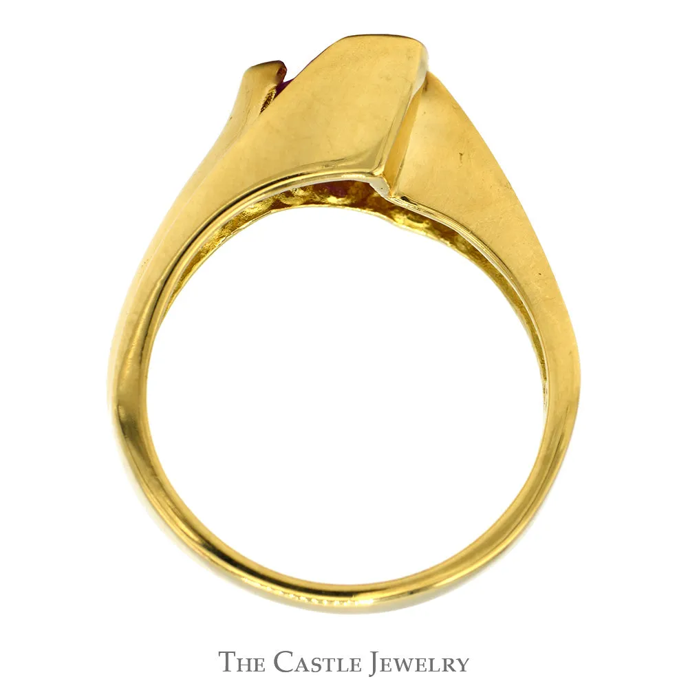 Le Vian Trillion Cut Pink Sapphire Ring with Channel Set Diamond Accents in 18k Yellow Gold Bypass Mounting