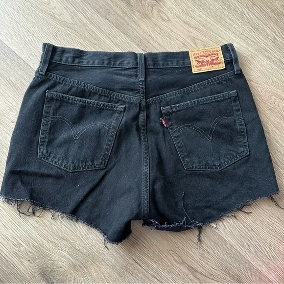LEVI'S 501 High Rise‎ Black Denim Distressed Cutoff Shorts