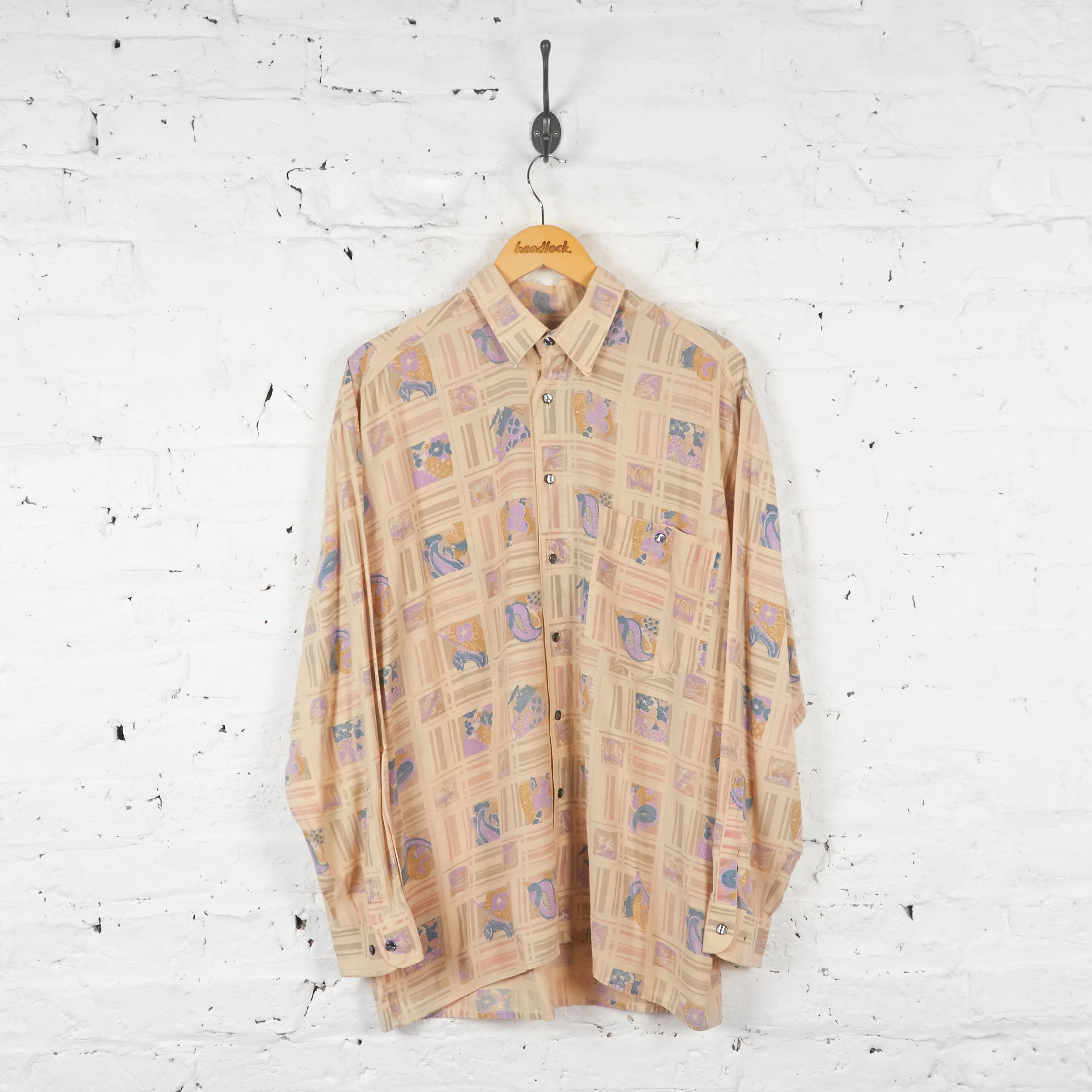 Long Sleeve Pattern Shirt - Beige - L