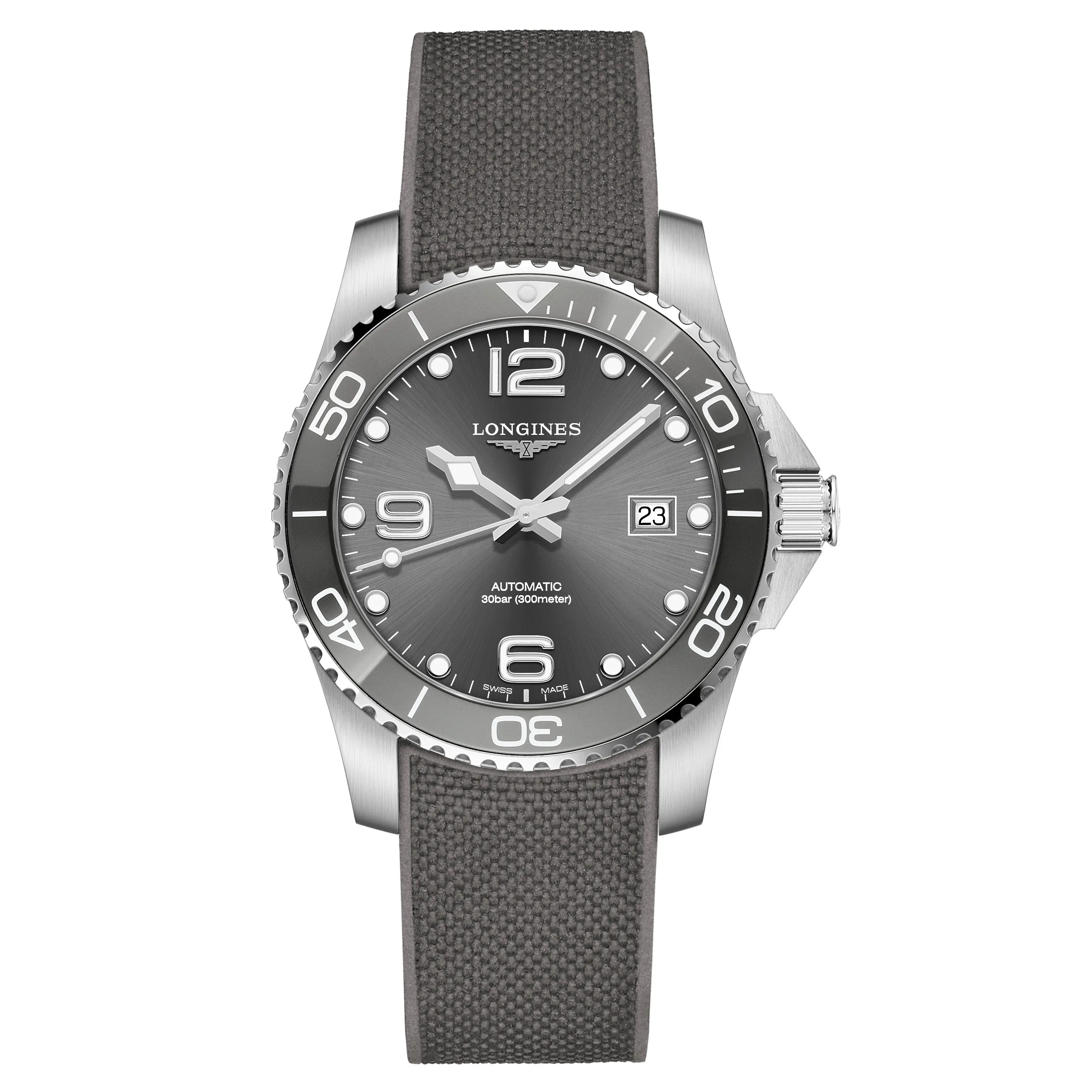 Longines Hydroconquest 41MM Automatic Ceramic Bezel Grey Steel Rubber Watch L37814769