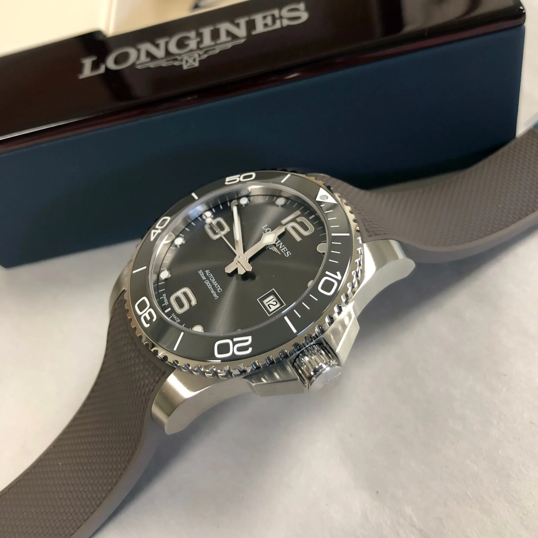 Longines Hydroconquest 41MM Automatic Ceramic Bezel Grey Steel Rubber Watch L37814769