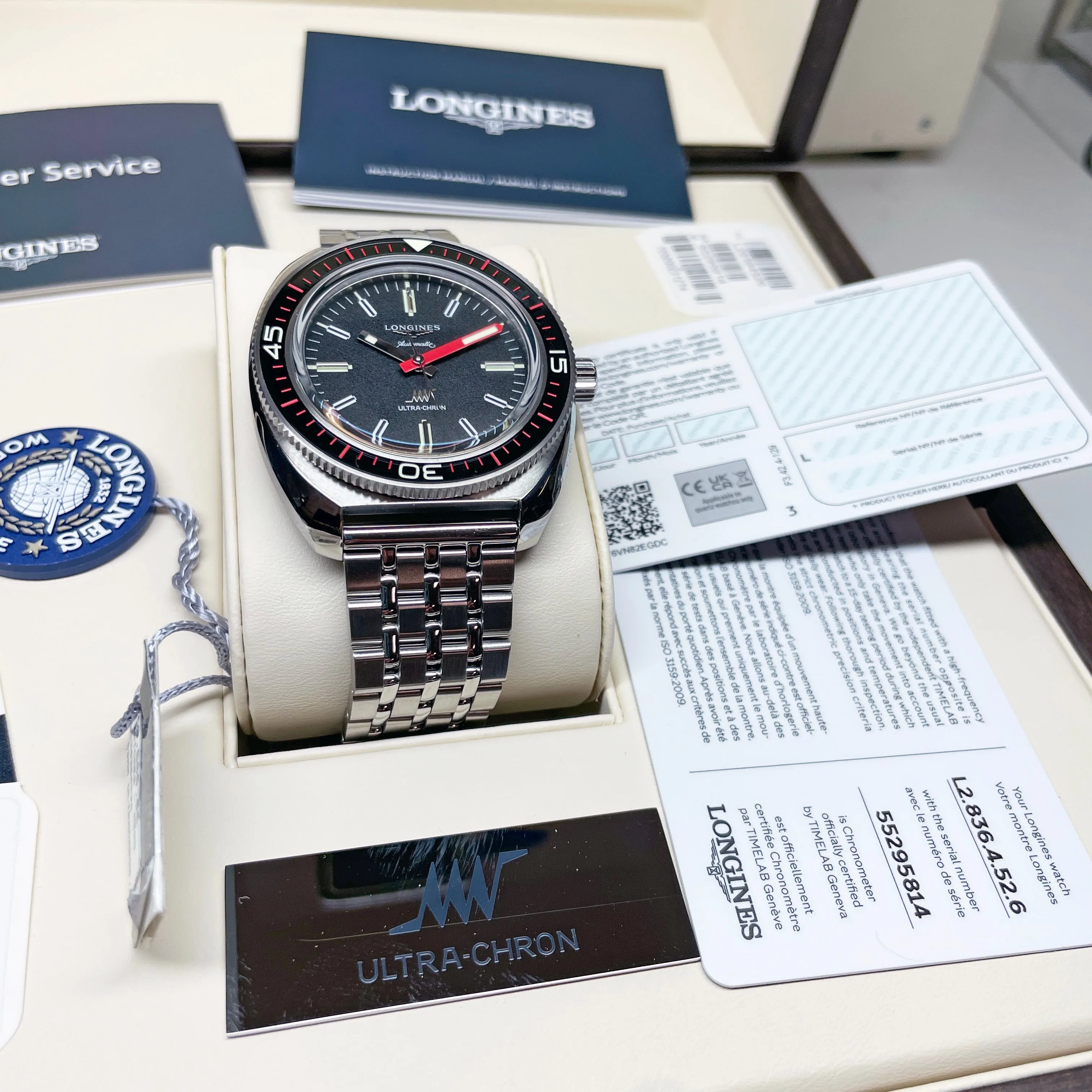 Longines Ultra-Chron Black Red Steel Watch L28364526