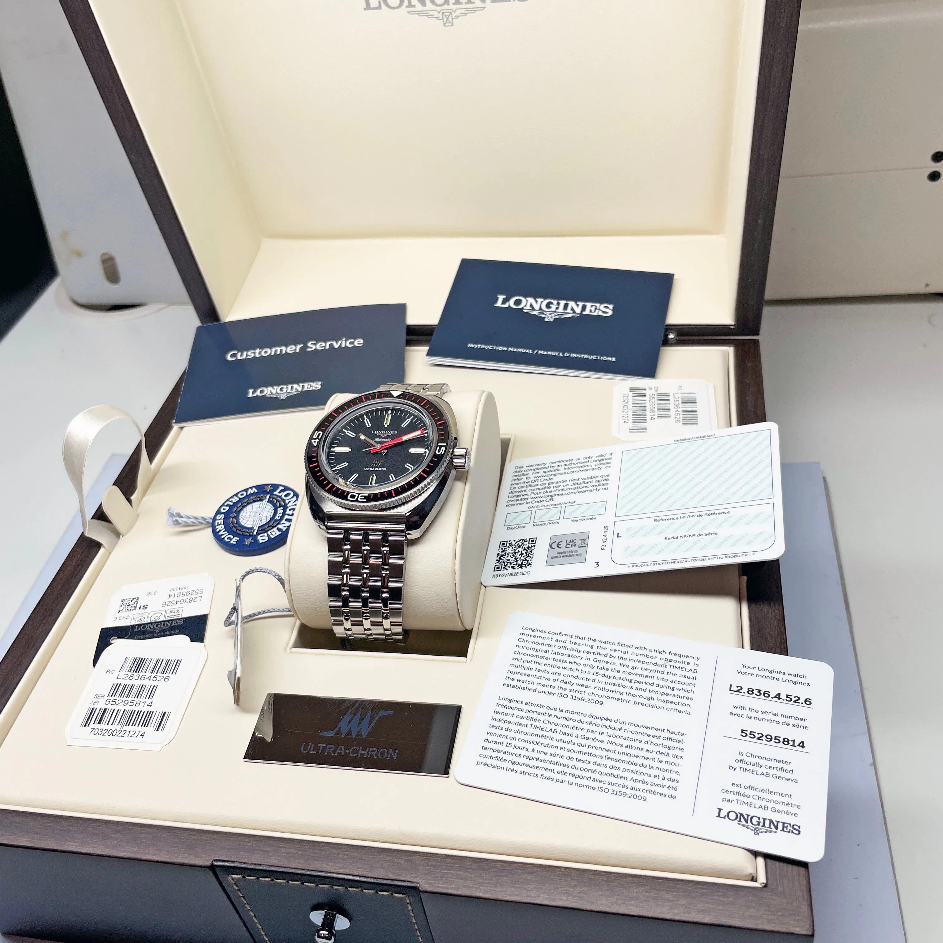 Longines Ultra-Chron Black Red Steel Watch L28364526