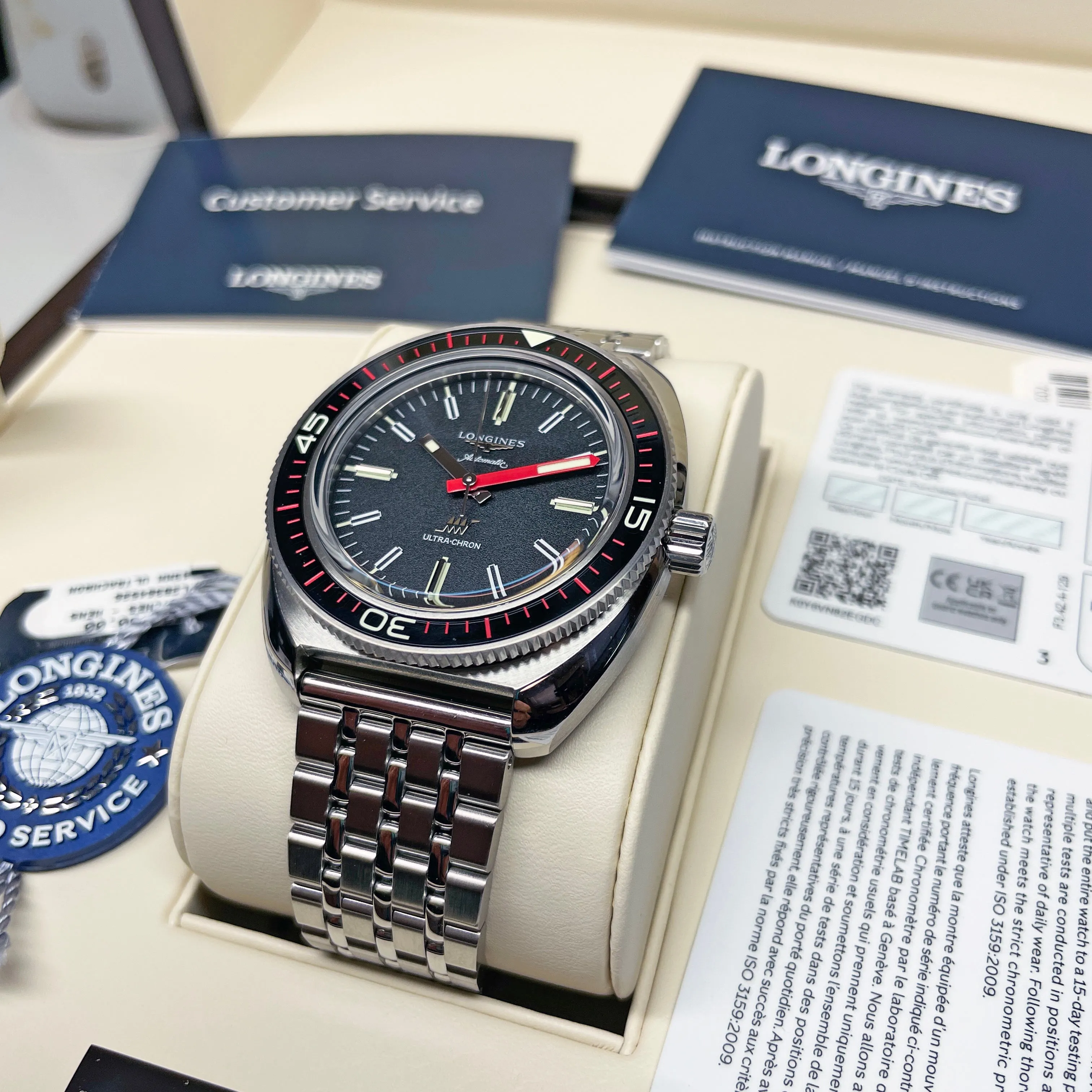Longines Ultra-Chron Black Red Steel Watch L28364526