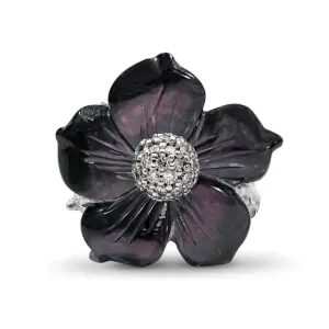 Luxury Hand Carved Dark Champagne and Diamond 0.25ct Ring in 18K White Gold