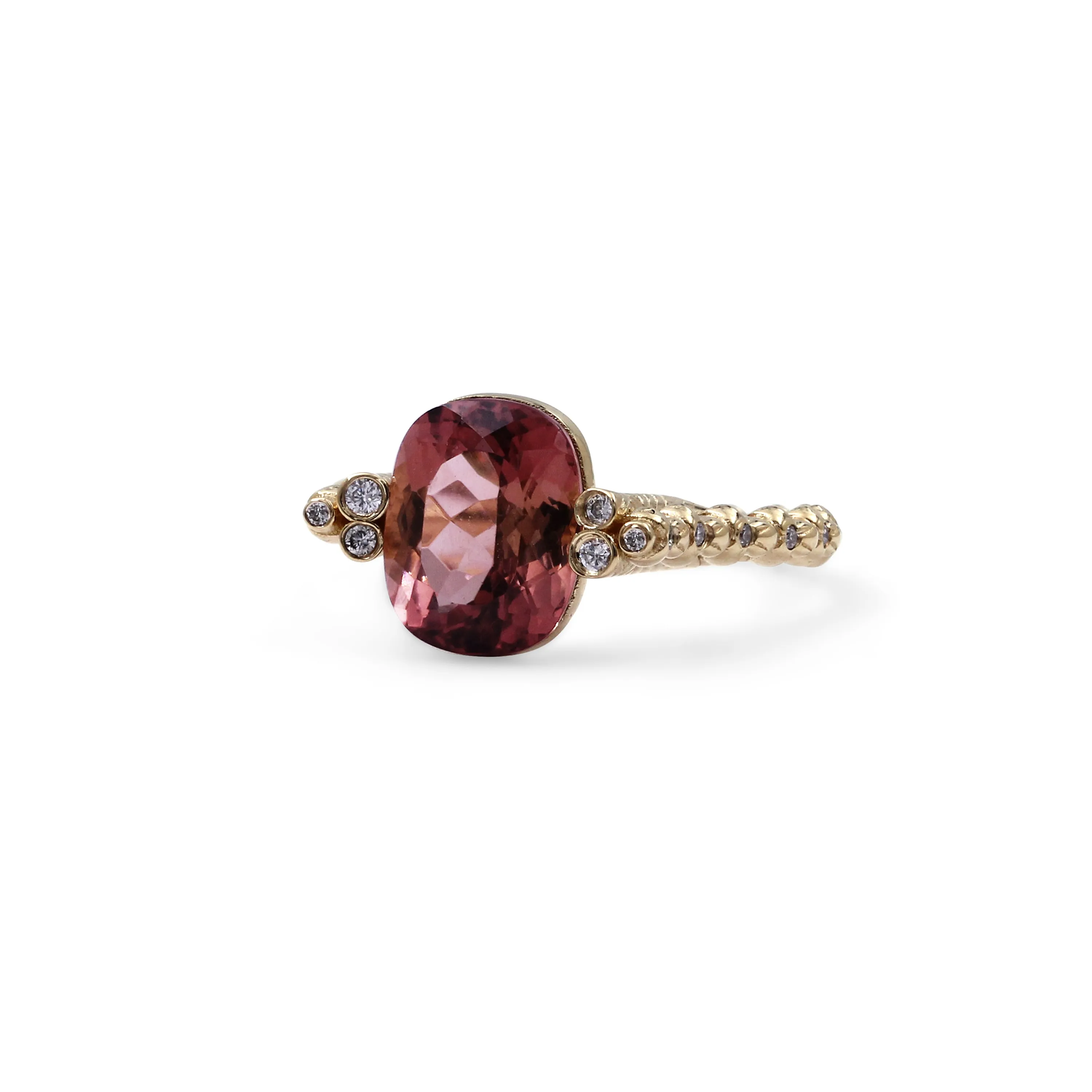 Luxury Pink Tourmaline and Diamond 0.20ct Ring in 18K Gold
