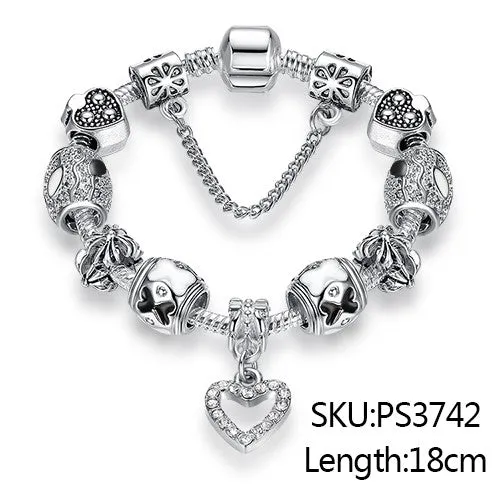 Luxury Silver Crystal Charm Bracelet
