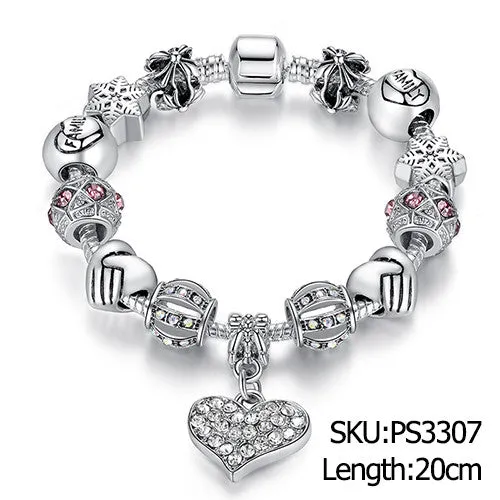 Luxury Silver Crystal Charm Bracelet