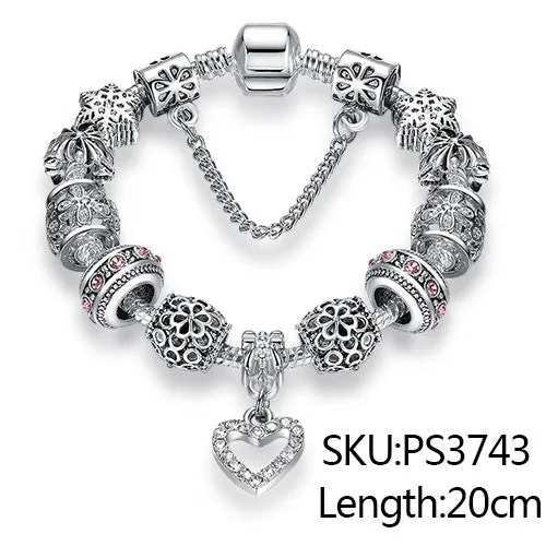 Luxury Silver Crystal Charm Bracelet
